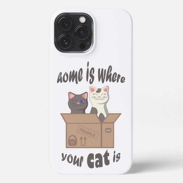 Funda Para iPhone Cita divertida Home es donde está tu gato (Reverso )