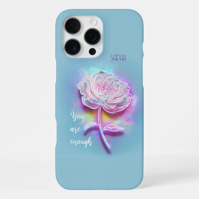 Funda Para iPhone Cita Inspiradora de Pastel Floral 'Eres suficiente (Reverso )