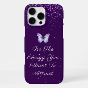 Funda Para iPhone 16 Pro Max Cita inspiradora mariposa purpurina morada 