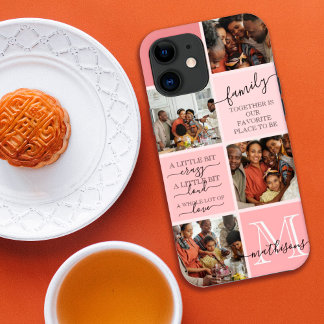 Funda Para iPhone 12 Pro Max Citas de monograma de collage de fotos familiares