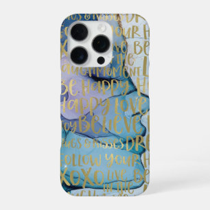 Funda Para iPhone 16 Pro Citas Inspiradoras de oro para mujeres azules