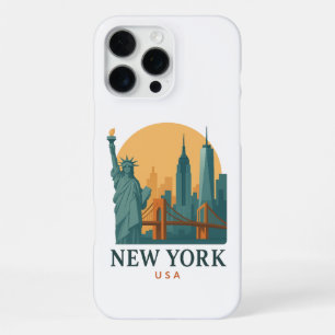 Funda Para iPhone 16 Pro Max Ciudad de Nueva York Minimalista Viaje Vintage