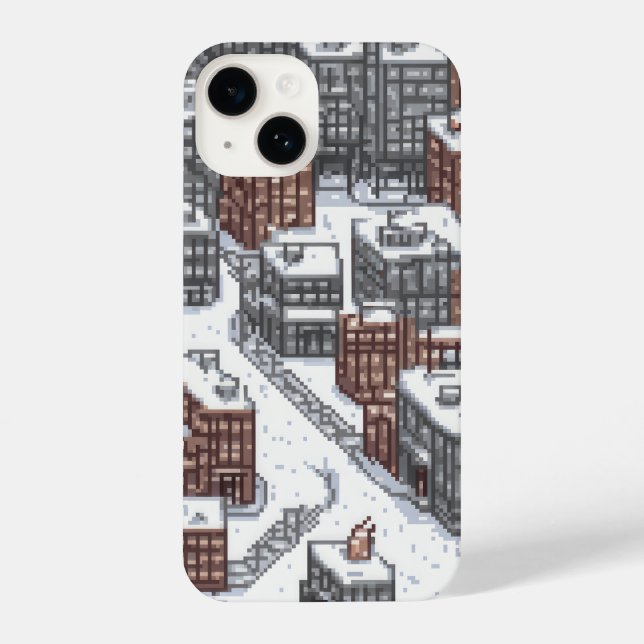 Funda Para iPhone ciudad nevada pixelada (Reverso )