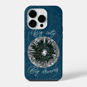 Funda Para iPhone 14 Pro Ciudad panorámica en blanco y negro bajo la luna