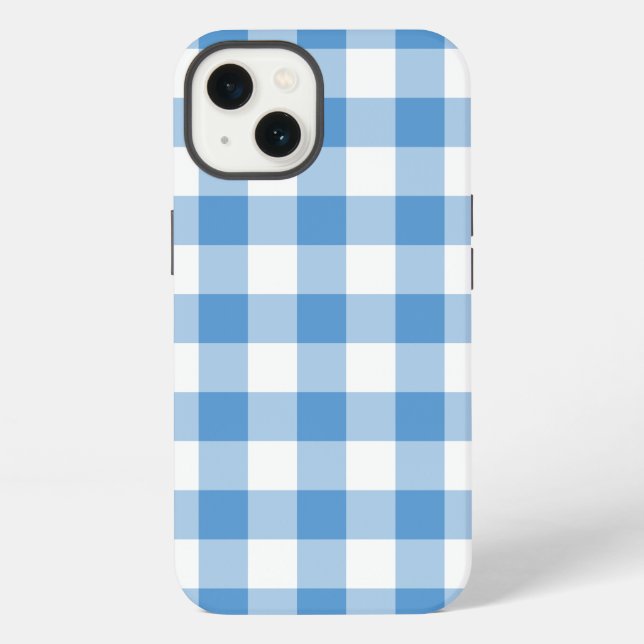 Funda Para iPhone Clara azul y blanco Gingham Plaid (Reverso )
