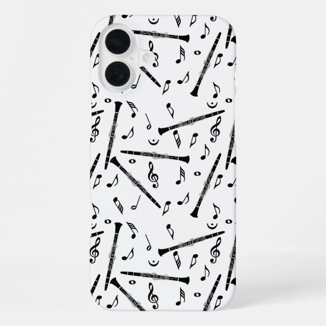 Funda Para iPhone Clarinetes negros notas musicales (Reverso )
