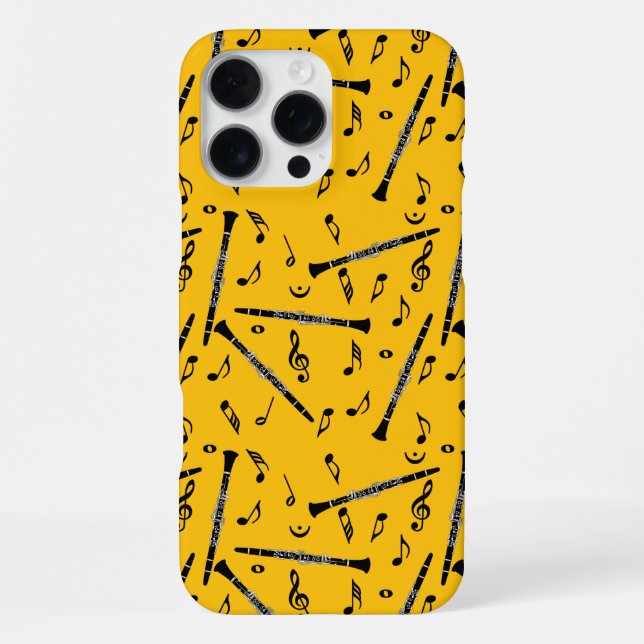 Funda Para iPhone Clarinetes Negros Notas Musicales (Reverso )