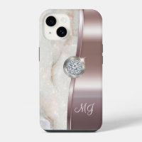 Clásica Rosa Dorada Monograma Joyas de Diamante Ar