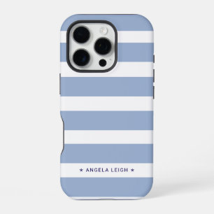 Funda Para iPhone 16 Pro Clásico Azul Denim Chambray Cabana Stripes