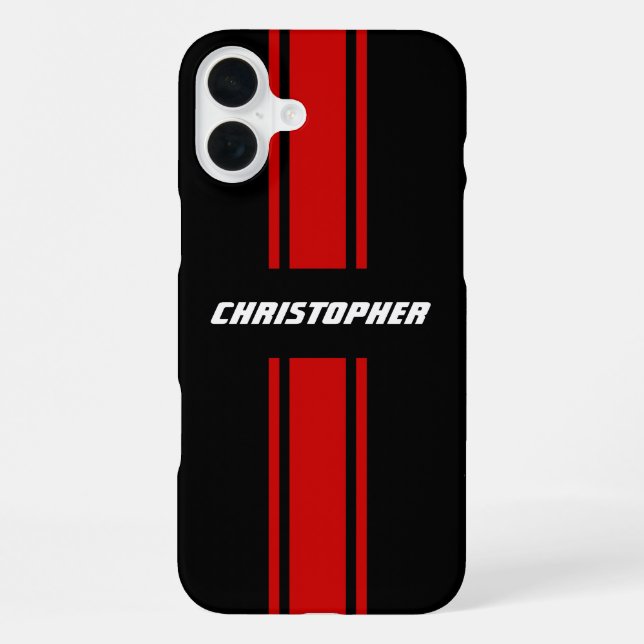Funda Para iPhone Clásico Estilo Rojo Tiras de Carreras Negro Monogr (Reverso )