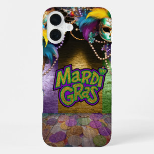 Funda Para iPhone 16 Plus Clásico gráfico vibrante de Mardi Gras de Slippery