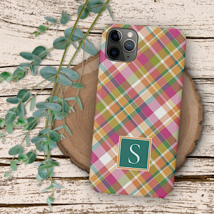 Funda Para iPhone 16 Pro Max Clásico patrón de cuadros de verano naranja rosa v