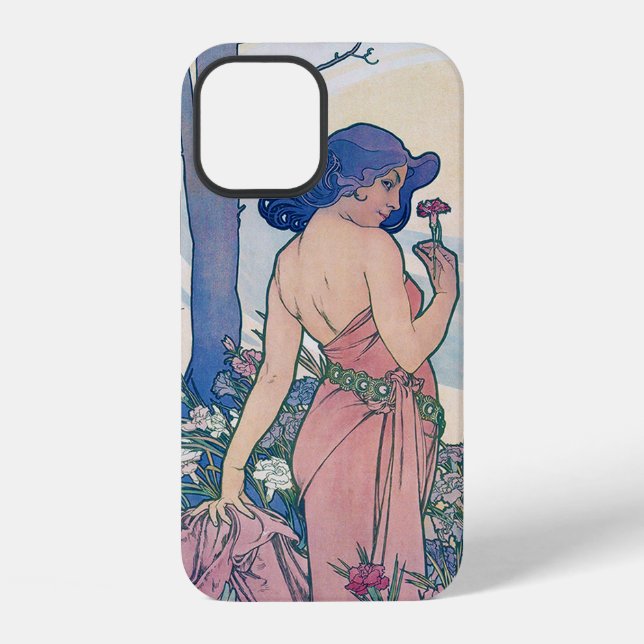Funda Para iPhone Clavel (Cuatro Flores), Alphonse Mucha (Reverso )