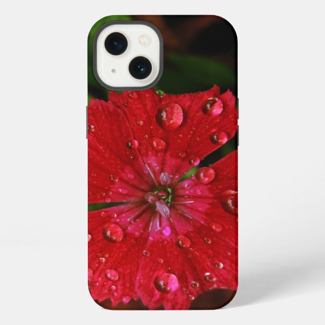 Funda Para iPhone Clavel rojo con gotas de lluvia (Reverso )