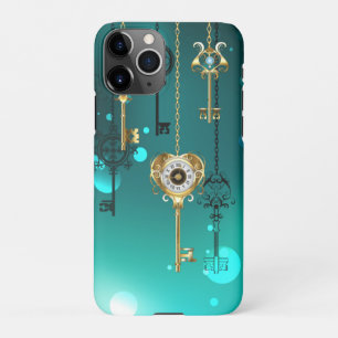Funda Para iPhone 11Pro Claves de esqueleto antiguas sobre fondo verde