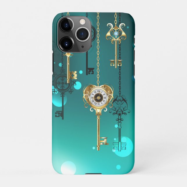 Funda Para iPhone Claves de esqueleto antiguas sobre fondo verde (Reverso)