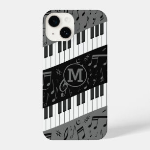 Funda Para iPhone 14 Claves de piano en curva monogramadas y notas musi