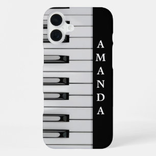 Funda Para iPhone 16 Plus Claves de piano verticales con nombre personalizad