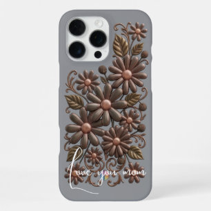Funda Para iPhone 16 Pro Max Clipart Floral de Cobre Antiguo - Bronce 3D Vintag