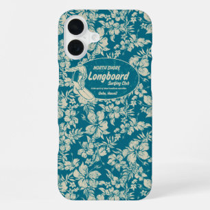 Funda Para iPhone 16 Plus Club de Surf Longboard Hibisco Hawaiano Turquesa