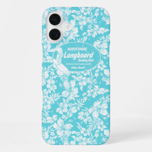 Funda Para iPhone 16 Plus Club Surfing Longboard Hibiscus Hawaiian Turq