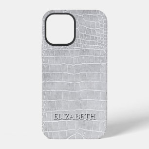 Funda Para iPhone 12 Coca de Cocodrilo Gris Perla Cuero Falso Personali