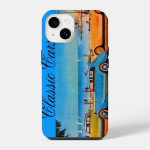 FUNDA PARA iPhone 14 COCHES CLÁSICOS / ANTIGUOS AZULES Y AMARILLOS EN V