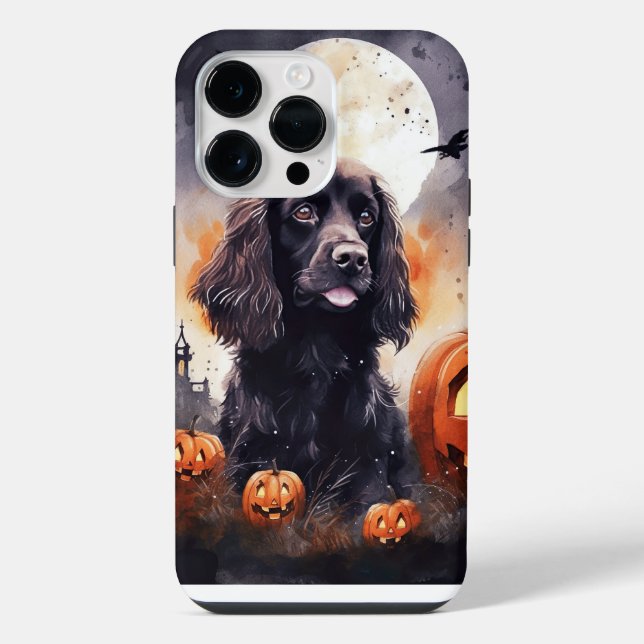 Funda Para iPhone Cocker Spaniel de Halloween con Calabazas (Reverso )