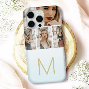 Funda Para iPhone 16 Pro Max Colage de Fotos con Monograma Inicial en Ombre Pas