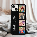 Funda Para iPhone 16 Plus Colage de Fotos Familiares Personalizadas Negro<br><div class="desc">Crea tu propia funda de teléfono con collage de 4 fotos personalizadas,  con tus imágenes personalizadas en un fondo negro moderno simple. La cara de la funda del teléfono también incluye tu nombre. Agrega tus fotos,  diseños o obras de arte favoritas para crear algo realmente único.</div>