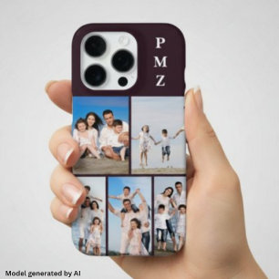 Funda Para iPhone 16 Pro Colage de Fotos Modernas Monograma 5 Ciruela Púrpu