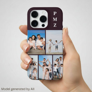 Funda Para iPhone 16 Pro Colage de Fotos Modernas Monograma 5 Ciruela Púrpu