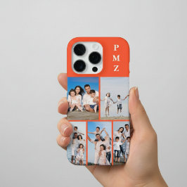 Funda Para iPhone 16 Pro Colage de Fotos Moderno Monograma 5 Naranja Caqui
