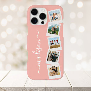 Funda Para iPhone 16 Pro Max Colaje de Fotos con Monograma Moderno Nombre 5