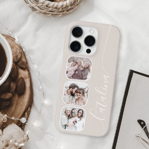 Funda Para iPhone 16 Pro Colaje de Fotos Personalizado Beige