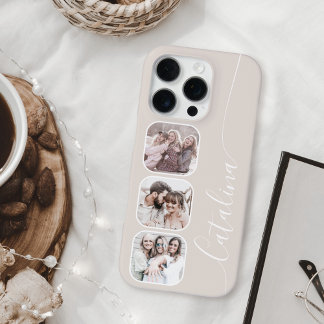 Funda Para iPhone 16 Pro Colaje de Fotos Personalizado Beige