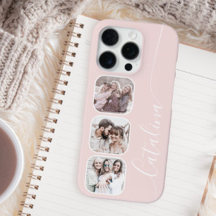 Funda Para iPhone 16 Pro Colaje de Fotos Personalizado Rosa Claro