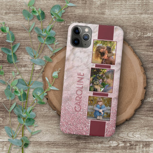 Funda Para iPhone 16 Pro Max Colaje de Fotos Personalizado sobre Patrón de Márm