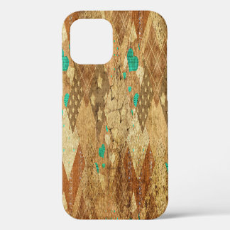 Funda Para iPhone 12 Colcha de Grunge Marrón Estrellas Corazones