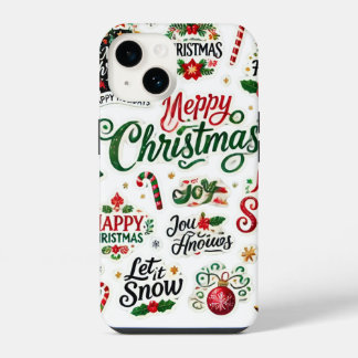Funda Para iPhone 14 Colección de Stickers Navideños Festivos – H