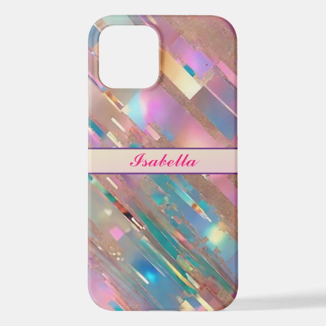 Funda Para iPhone Colección holográfica opal de Purpurina moderno (Reverso )