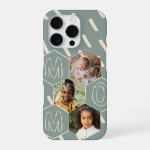 Funda Para iPhone 16 Pro Colgante de fotos hexagonal de mamá en verde salvi