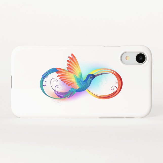 Funda Para iPhone Colibrí arcoiris con símbolo Infinity (Reverso horizontal)