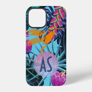 Funda Para iPhone 12 Colibrí de Foliaje Tropical Monograma