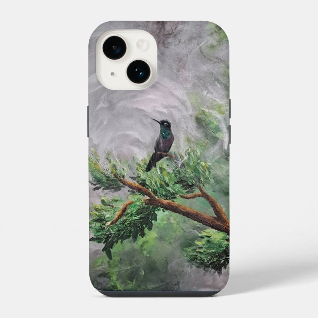Funda Para iPhone Colibrí encaramado en la rama de Leafy (Reverso )