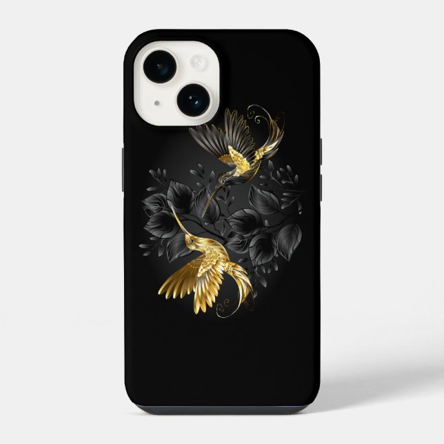 Funda Para iPhone Colibrí negro y dorado (Reverso )