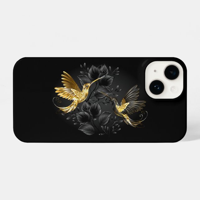 Funda Para iPhone Colibrí negro y dorado (Reverso Horizontal)