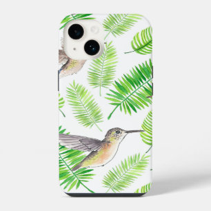 Funda Para iPhone 14 Colibríes y hojas tropicales