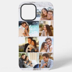 Funda Para iPhone 12 Pro Max Collage de 7 fotos personalizadas mármol gris