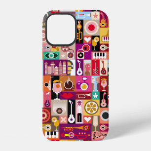 Funda Para iPhone 12 collage de arte, ilustracion musical vintage. Patc